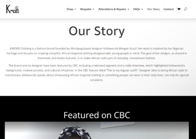 Kmorg Clothing website - Our Story page