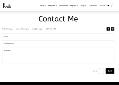 Kmorg Clothing website - Contact page